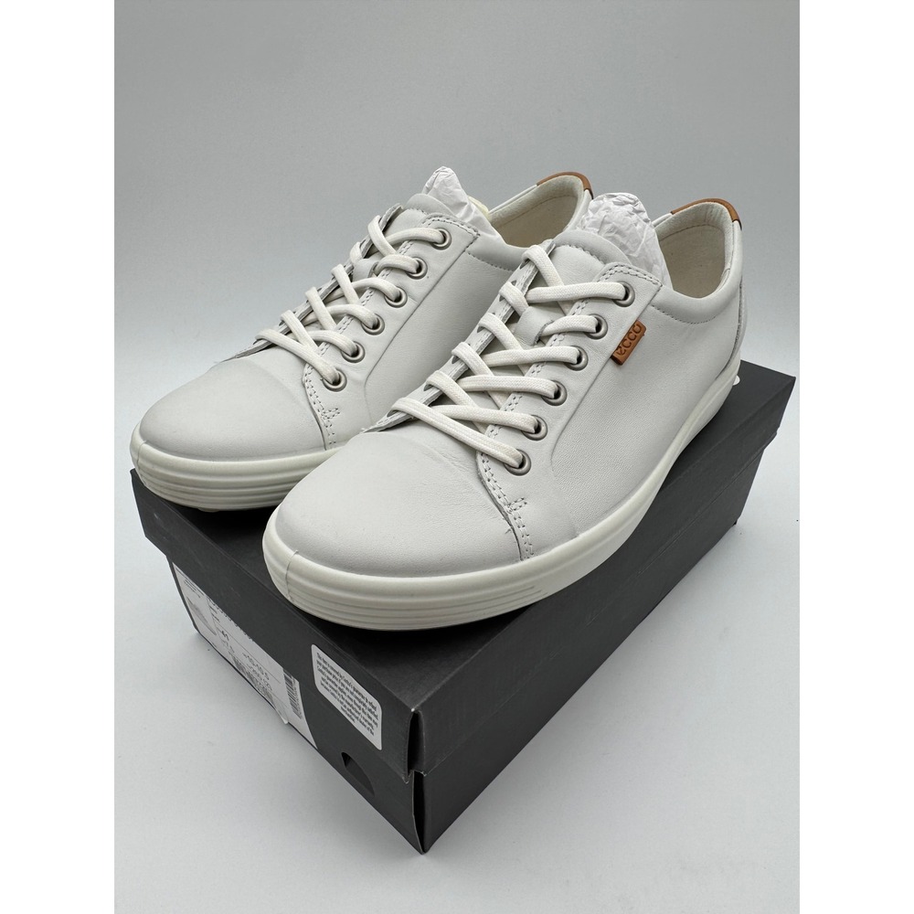 ECCO Soft 7 White Leather Sneakers Women's US 10–10.5 EU 41 Lace Up Shoes - Picture 7 of 8